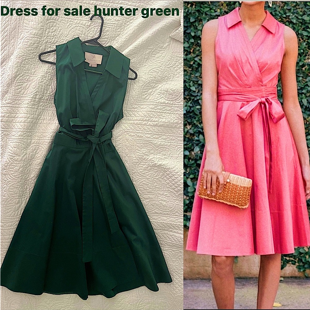 Gal Meets Glam Collection- Hunter Green Wrap-Over Sleeveless A-Line Dress